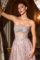 Ladivine CD724 Glitter A-Line Gown Strapless Silver Elegance