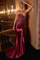 Ladivine CD725 Strapless Fitted Gown in Burgundy
