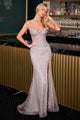 Ladivine CD727 Strapless Deep V-Neck Gown in Dusty Blue