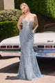 Ladivine CD728 Plunging Neckline Fit and Flare Evening Gown
