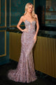 Ladivine CD728 Blue Plunging Neck Evening Gown