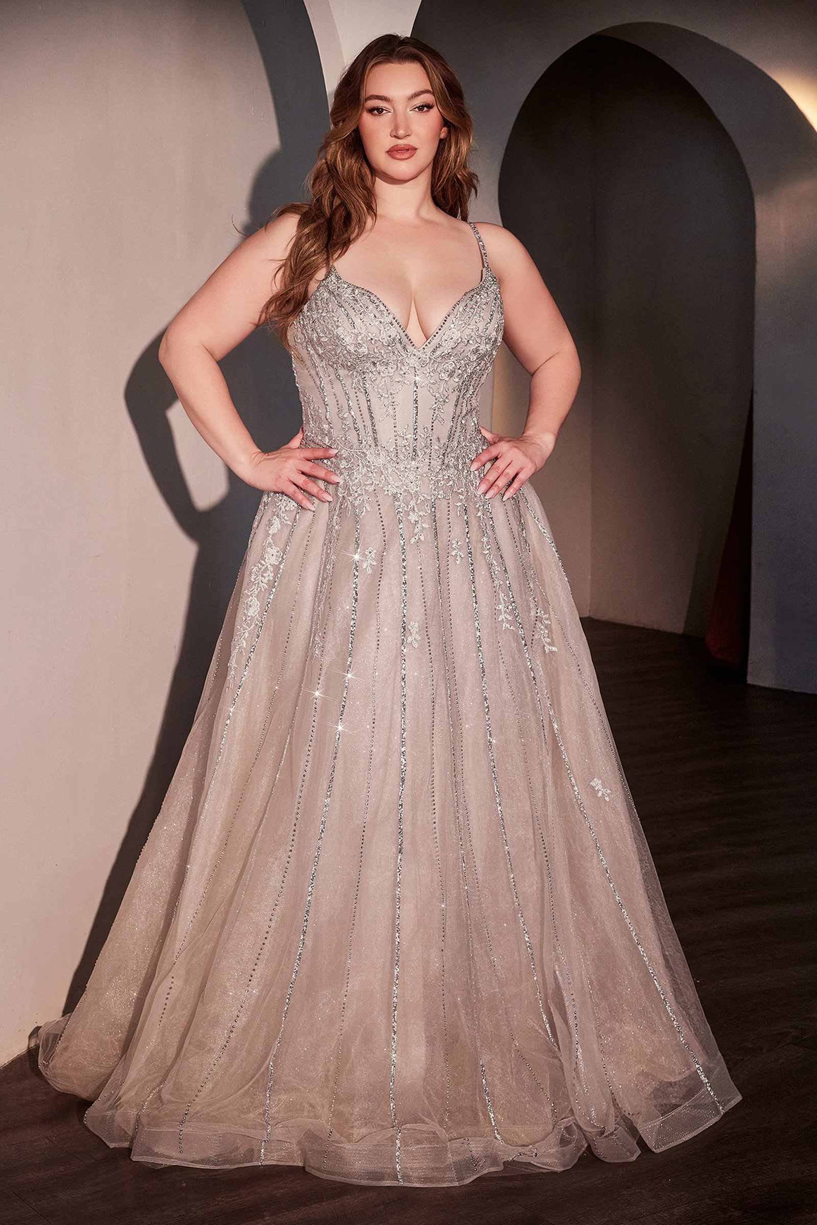 Ladivine CD786C A-Line Layered Tulle Plus Size Dress
