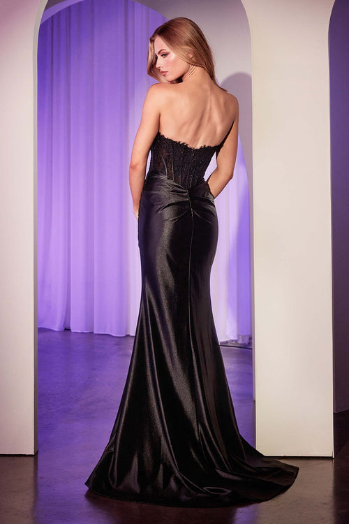 Ladivine CD797 Satin Strapless Gown with Lace Details