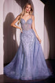 Ladivine CD863 Floor Length Fitted Beaded Tulle Fabric Red Carpet Gown - lilac