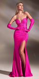 Ladivine CD889 Ocean Blue Glitter Gown with Gloves