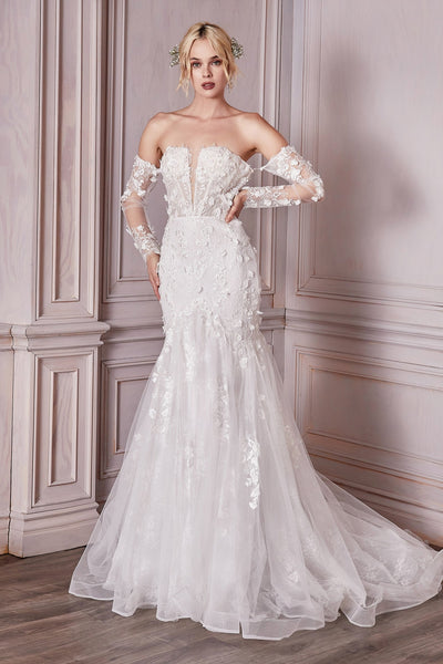 Cinderella Divine CD977W Long Sleeve Lace Bridal Gown
