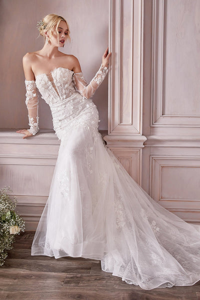 Cinderella Divine CD977W Long Sleeve Lace Bridal Gown