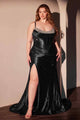 Ladivine Micro Crystal Satin Evening Gown in Classic Black