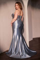 Ladivine Micro Crystal Satin Evening Gown in Classic Black