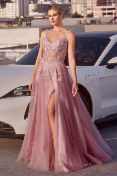 Mauve A-Line Layered Tulle Prom Gown
