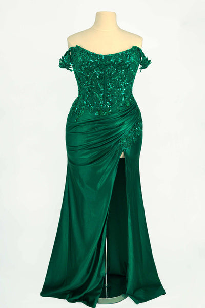 Ladivine CDS537C Off The Shoulder Lace & Satin Curve Dress