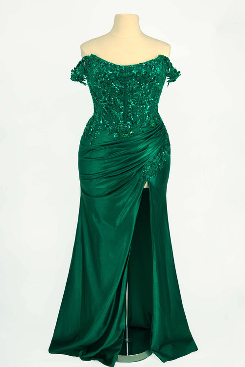 Ladivine CDS537C Off The Shoulder Lace & Satin Curve Dress