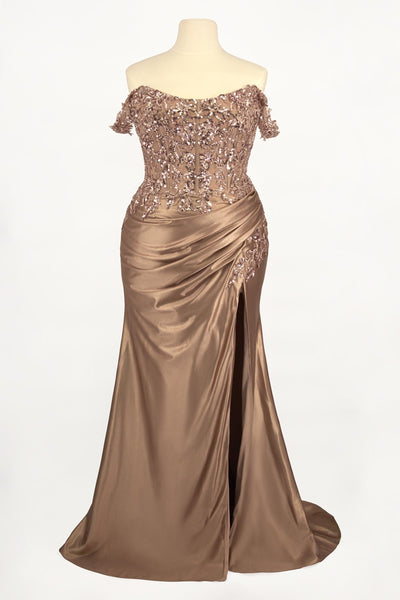 Ladivine CDS537C Off The Shoulder Lace & Satin Curve Dress