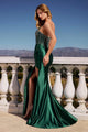 Ladivine CDS538 Blue Beaded Dress with Satin Skirt