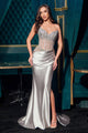 Ladivine CDS538 Dress Strapless Beaded Bodice & Satin Skirt Fitted Gown