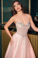 Glamorous Blush Crystal Beaded Evening Gown