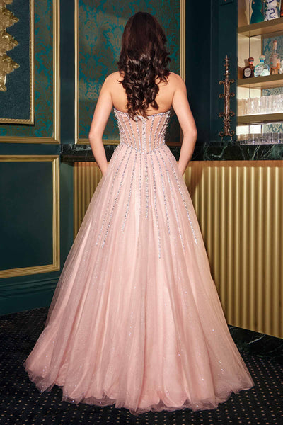 Glamorous Blush Crystal Beaded Evening Gown