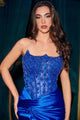 Ladivine CDS543 Satin Stretch Fitted Gown Strapless Boned Bodice