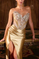 Strapless Gold Satin Corset Evening Gown by Cinderella Divine