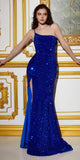 Ladivine CH111 Velvet Sequin Gown with Slit