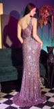 Ladivine CH118 Long One Shoulder Sequin Gown with Slit