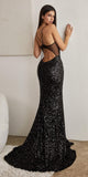 Ladivine CH127 Floor Length Sequin Dress with Cut Outs