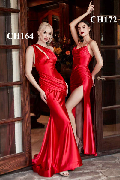 Elegant Burgundy Satin Gown with Cowl Neckline