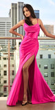Elegant Burgundy Satin Gown with Cowl Neckline