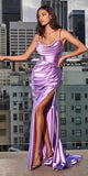 Elegant Burgundy Satin Gown with Cowl Neckline