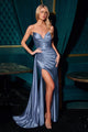Ladivine CH351 Satin Stretch Fitted Gown Pointed V-Neckline
