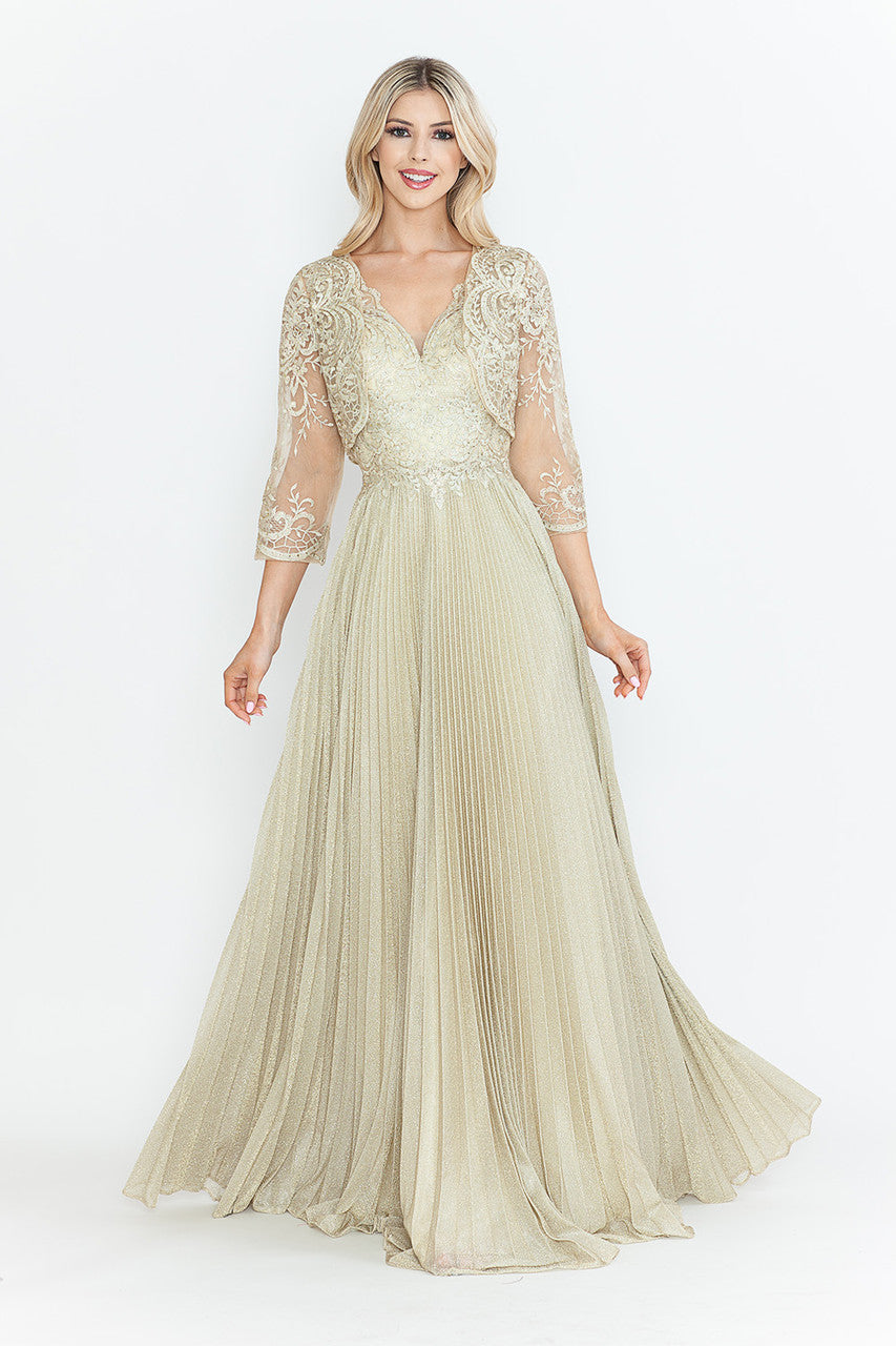 Vestido de madre del novio con escote en V y mangas 3/4 de Lenovia 8341 (Nueva colección)