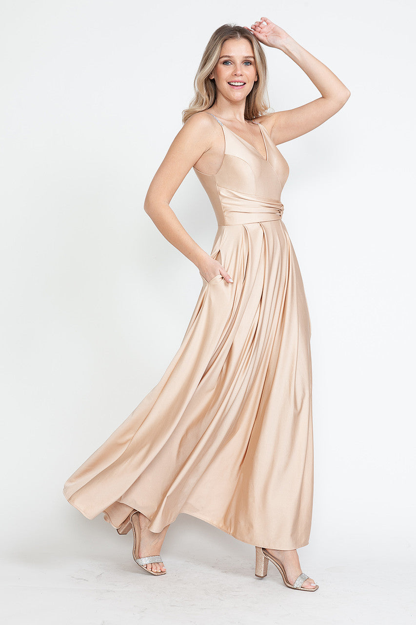 Evening Dress V-Neck Thigh Slit A-Line Formal Gown By Lenovia 5275
