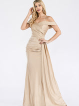 Formal Dress Off The Shoulder Pleated Ruched Prom Gown By Lenovia 5320