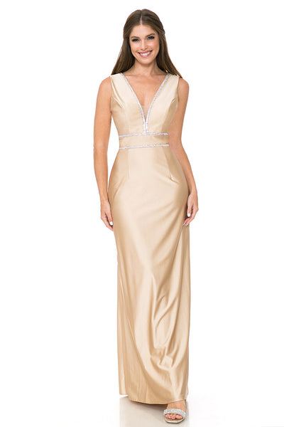 Formal Dress Deep V-Neck Embellished A-Line Prom Gown By Lenovia 5254-New Collection