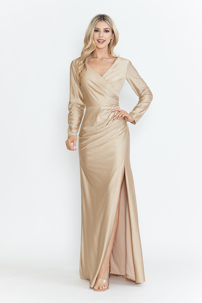 champagne formal dresses for mother of the groom V-Neck Bride Gown By Lenovia 5323| Dress Shops Azazie Black A-Line Mini Wishful Blue Long Sleeve Color Size:6XL-14/16 Years