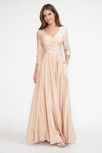 Clearance Champagne Size M A-Line Mother Of The Bride Dress 3/4 Sleeve Gown By Lenovia 5243