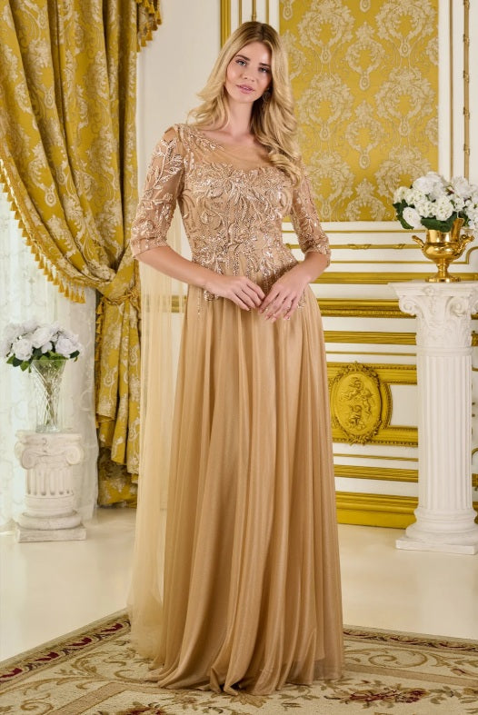 GLS by Gloria GL3788 Champagne Embellished Mother of the Bride Gown