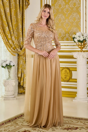 GLS by Gloria GL3788 Champagne Embellished A-Line Mother of the Bride Gown
