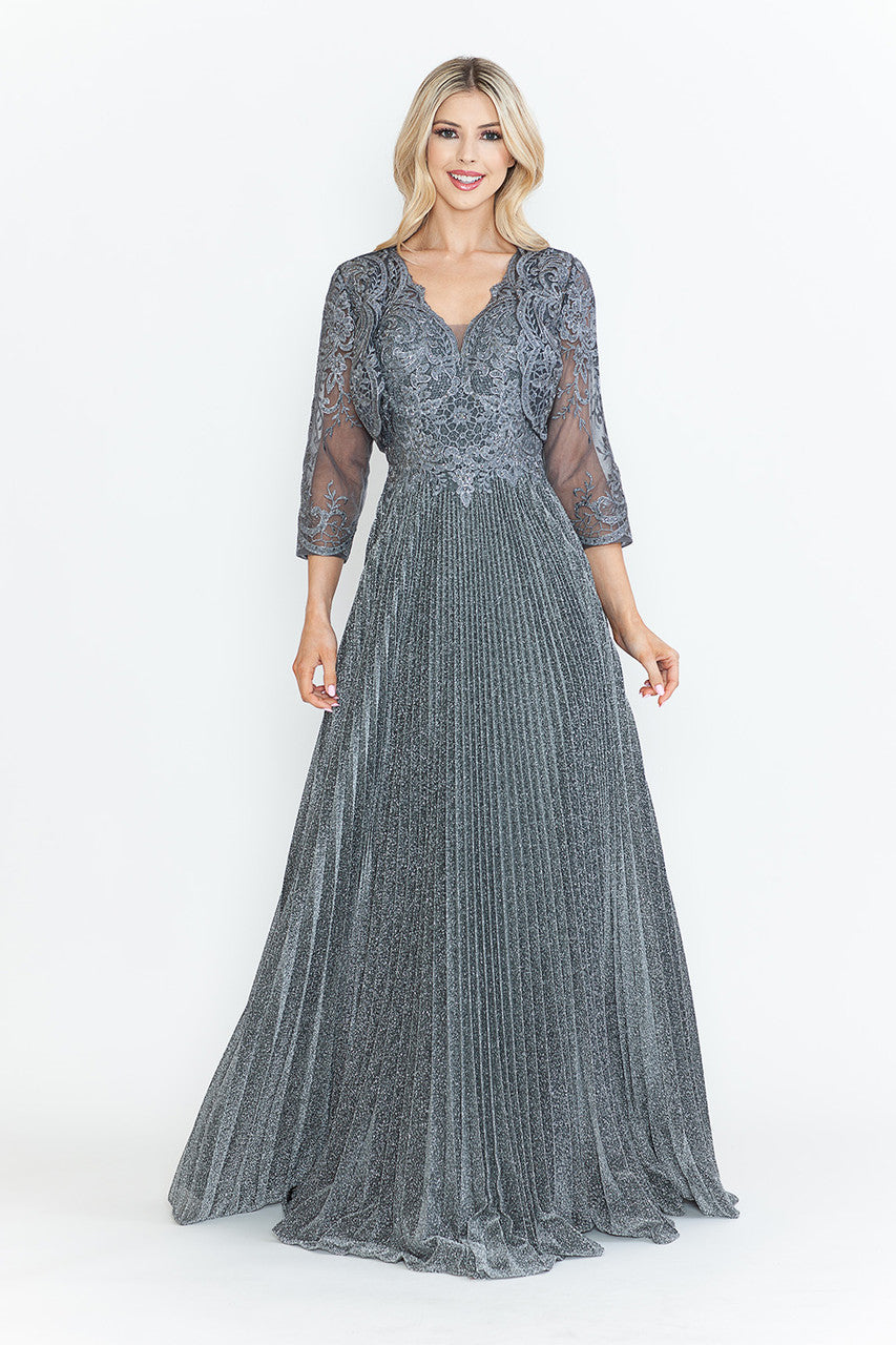Vestido de madre del novio con escote en V y mangas 3/4 de Lenovia 8341 (Nueva colección)