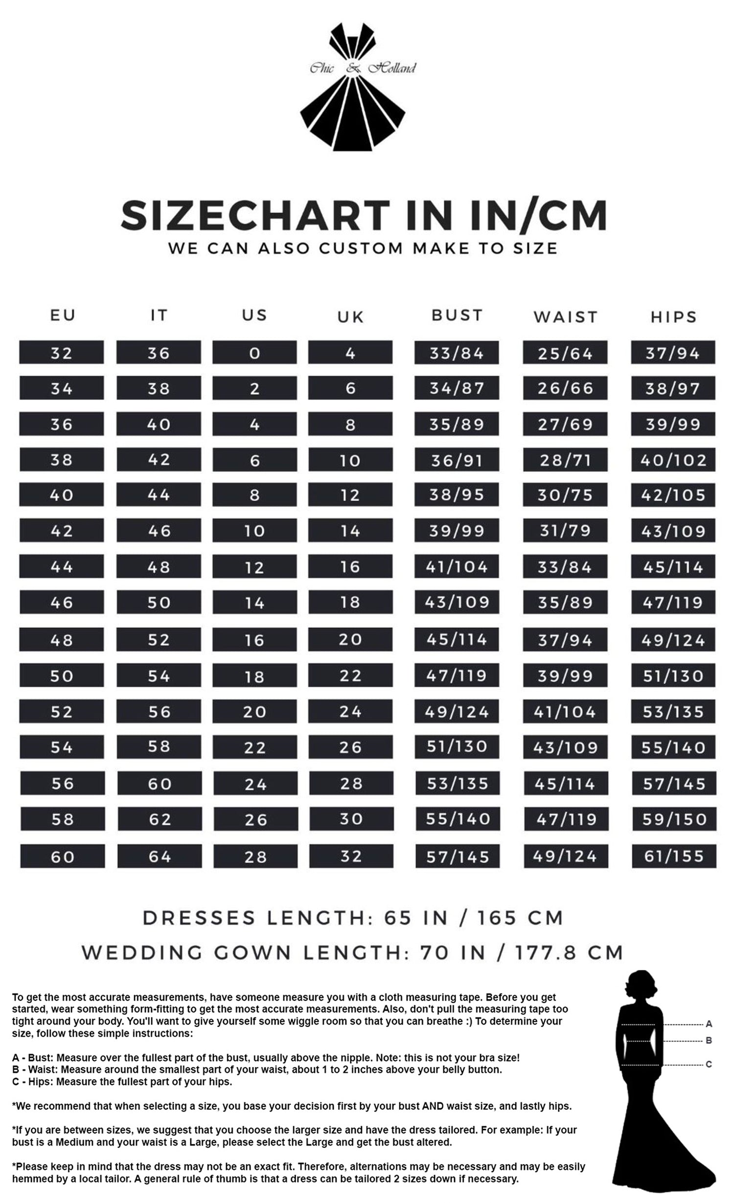 Chic and Holland Size Chart