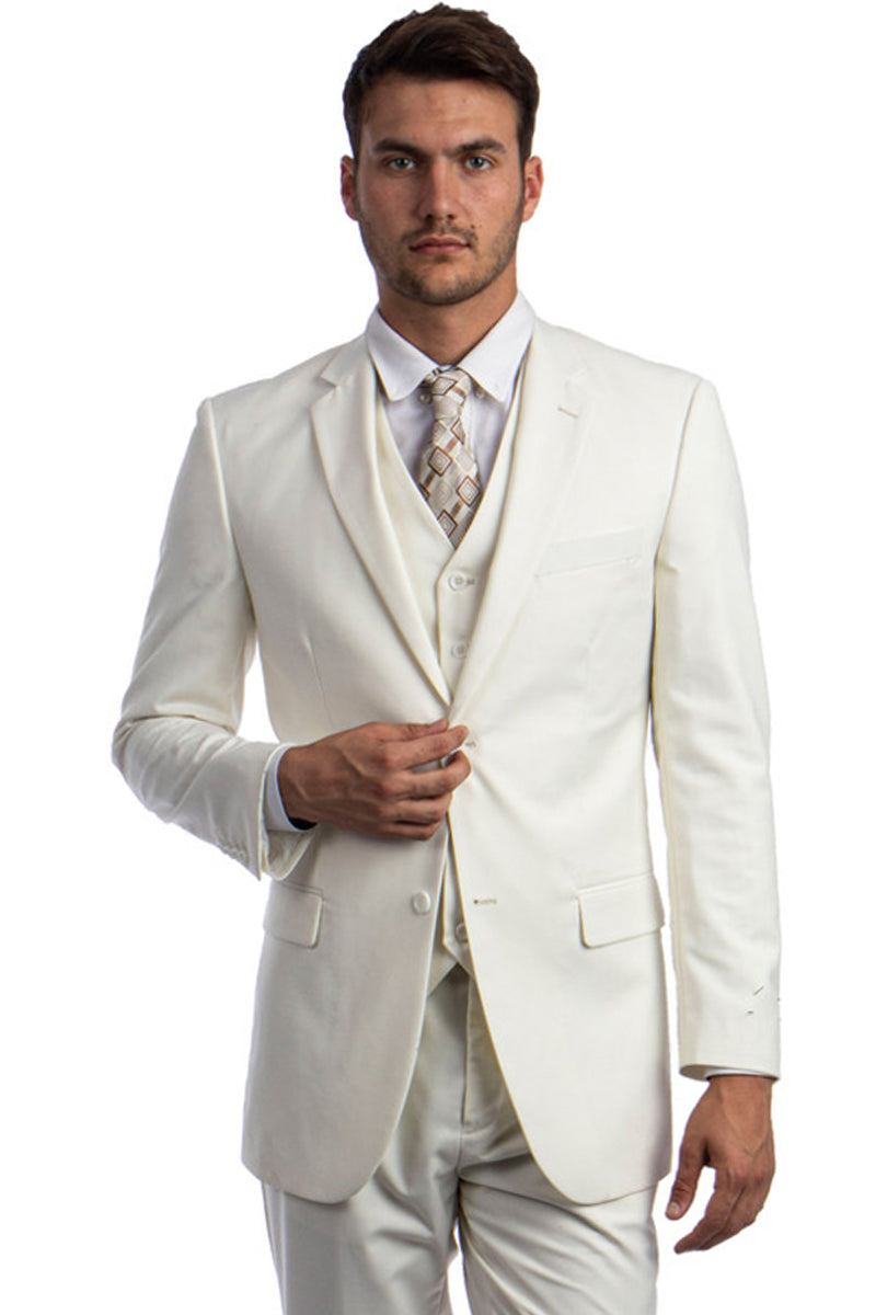 Traje de boda y negocios para hombre, de dos botones y color liso, color marfil