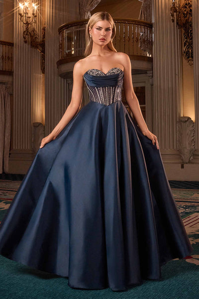 Ladivine CK2405 Navy Blue Ball Gown in Mikado