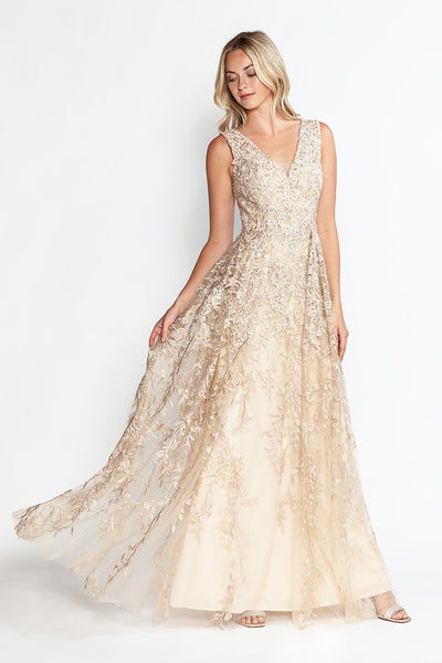 Vestido formal largo con escote en V y sin mangas, corte A, de Lenovia 8337 (Nueva colección)