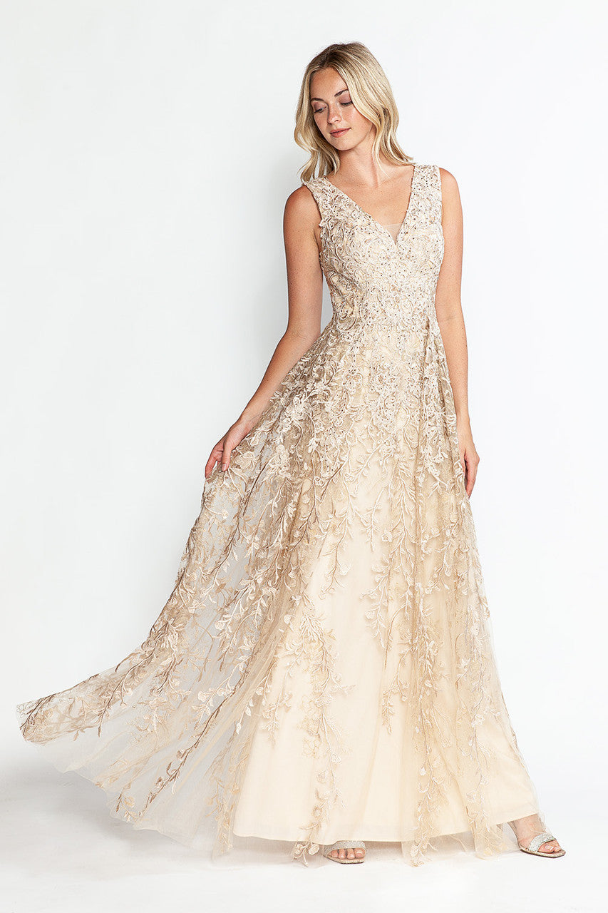 Vestido de novia largo con escote en V y sin mangas, corte A, de Lenovia 8337