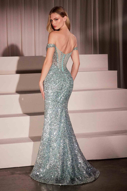 Ladivine CM373 Sequin Off-Shoulder Gown