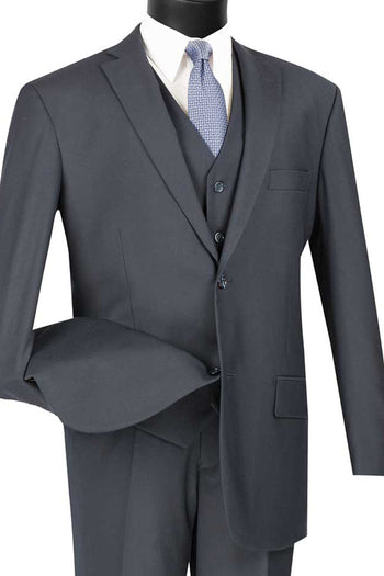 Traje básico de hombre con chaleco de dos botones en azul marino