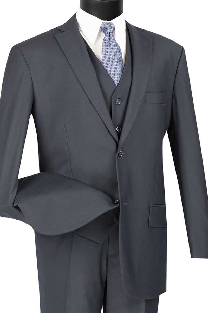 Traje básico de hombre con chaleco de dos botones en azul marino