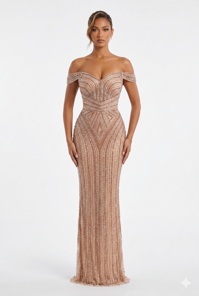 Sleeveless Beaded Mermaid Prom Dress Crystal Rhinestone Strapless Evening Gown by CT-2653