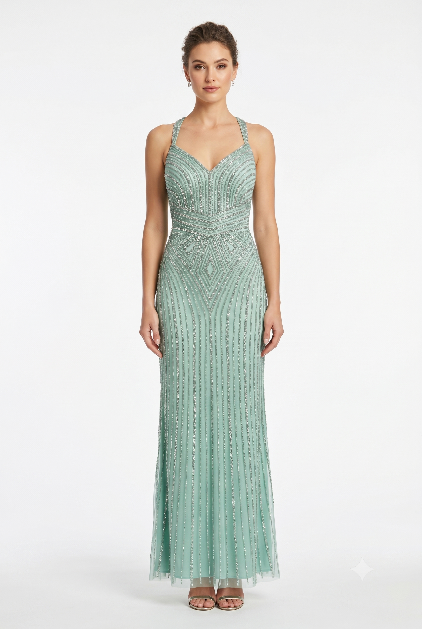 Sleeveless Beaded Mermaid Prom Dress Crystal Rhinestone Strapless Evening Gown by CT-2653