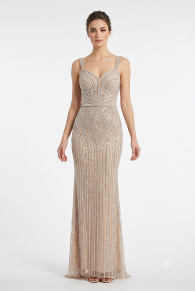 Sleeveless Beaded Mermaid Prom Dress Crystal Rhinestone Strapless Evening Gown by CT-2653